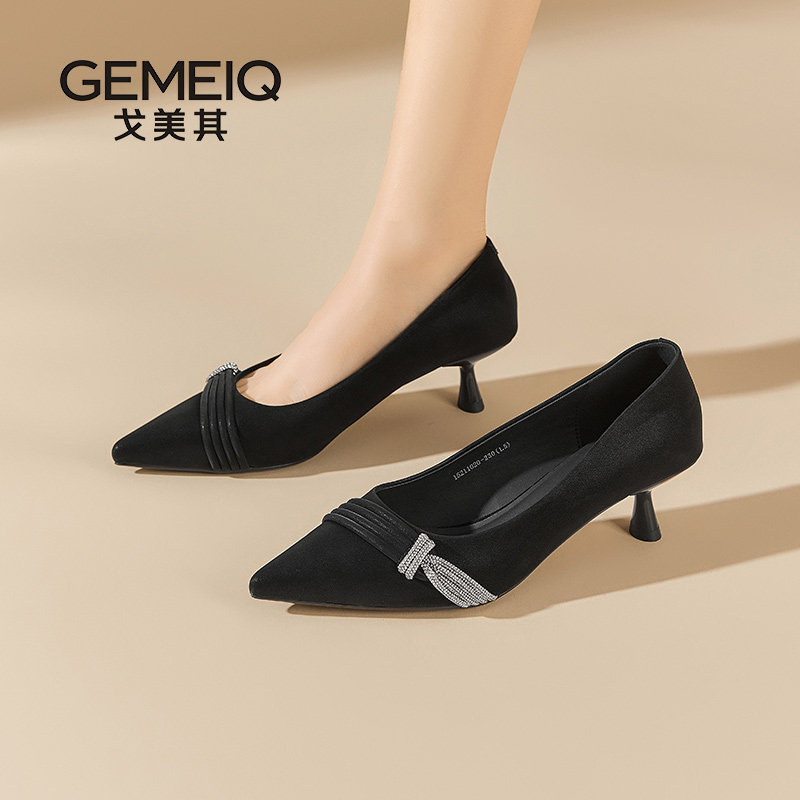 戈美其黑色尖头高跟鞋女细跟2025春季新款御姐性感法式绝美小跟鞋