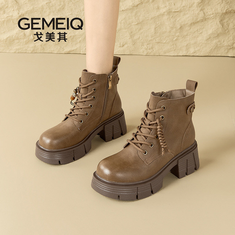 戈美其厚底短靴英伦风马丁靴