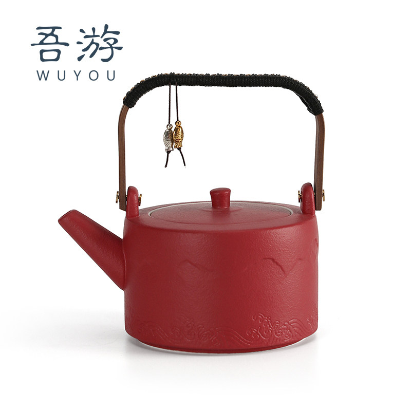 吾游结婚喜茶壶陶瓷单壶家用大号凉水壶婚宴中式婚礼敬茶壶提梁壶