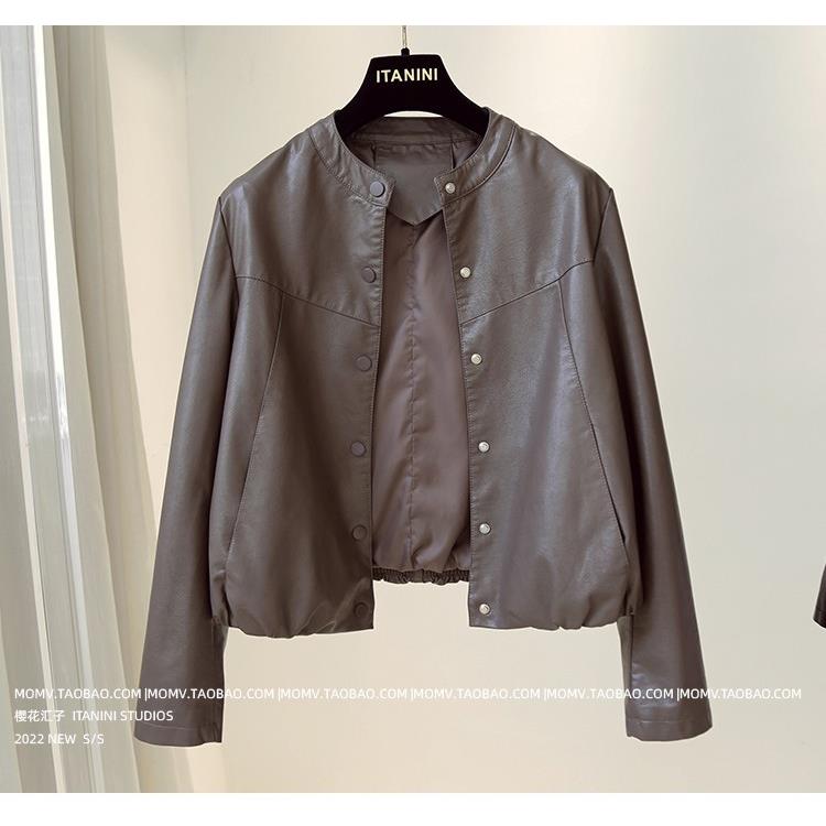 韩国春秋新款咖啡色真皮皮衣外套女短款高级感休闲羊皮夹克机车服