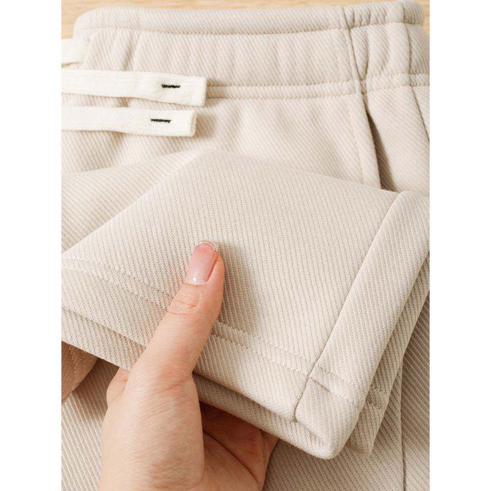 MAROLIO~降温穿这件！杏色470g重磅加绒加厚直筒卫裤男女摇粒绒裤