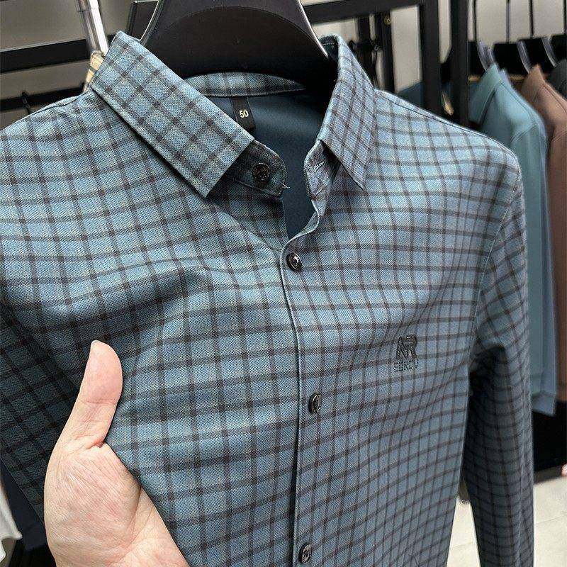 精选高端磨毛刺绣长袖衬衫男士春秋新款商务休闲 寸衫免熨烫格子,男装,中老年套装,淘宝优惠券,粉丝福利购,淘宝优惠卷
