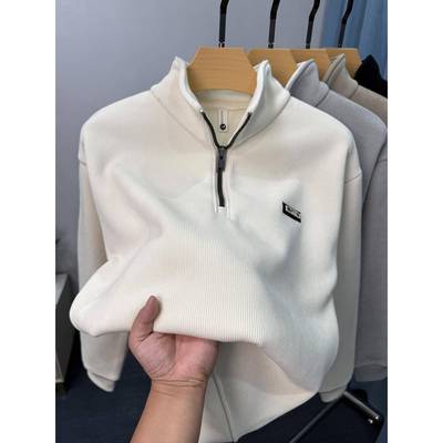 MAROLIO~半拉炼加绒加厚卫衣男立领冬季保暖内搭t恤长袖男打底衫