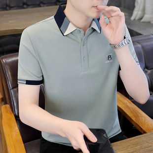 短袖 潮流翻领体恤衬衫 潮牌冰丝男士 t恤夏季 上衣服男 领POLO衫 半袖
