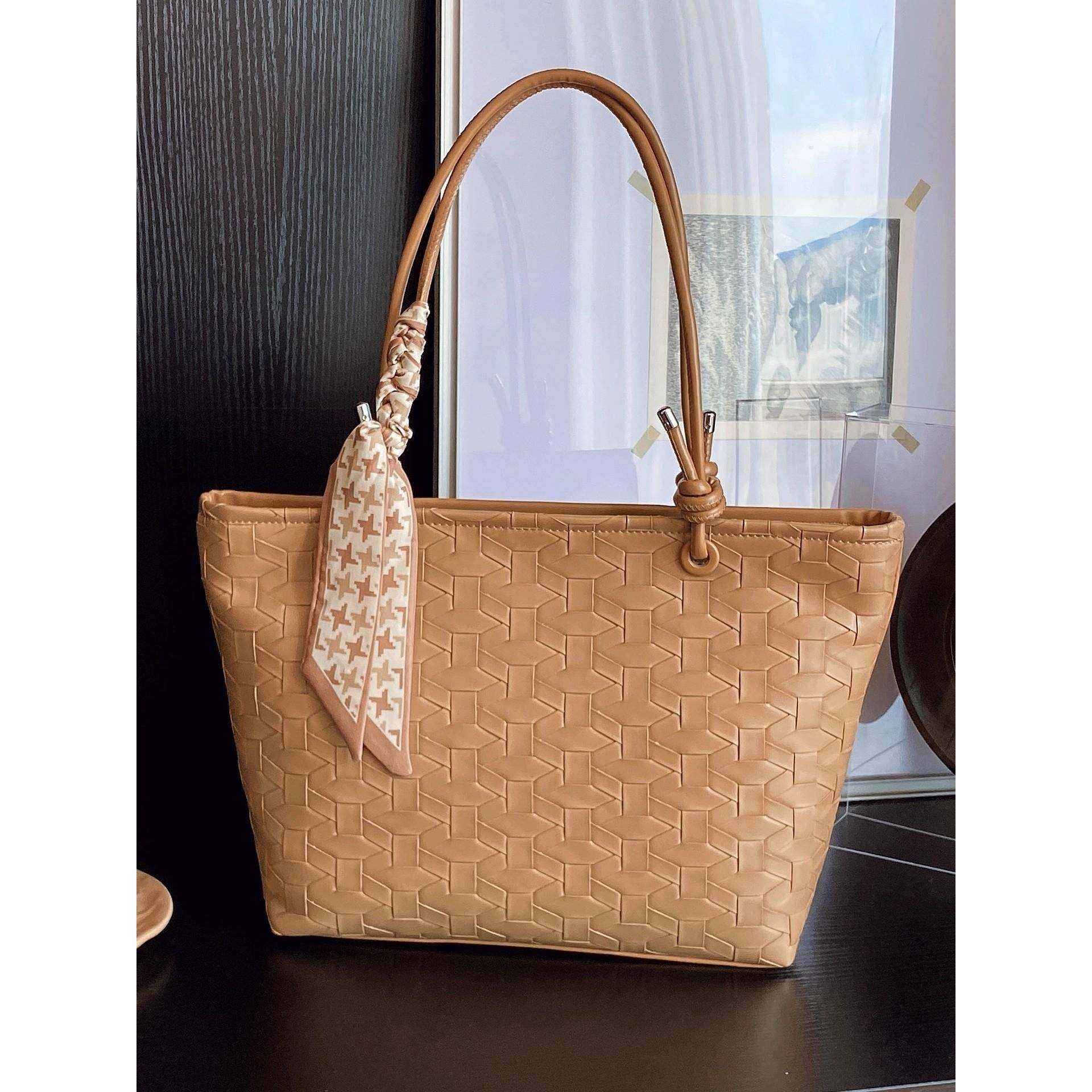 法国【设计师】SZ大容量女百搭2025新款休闲单肩编织包通勤托特包