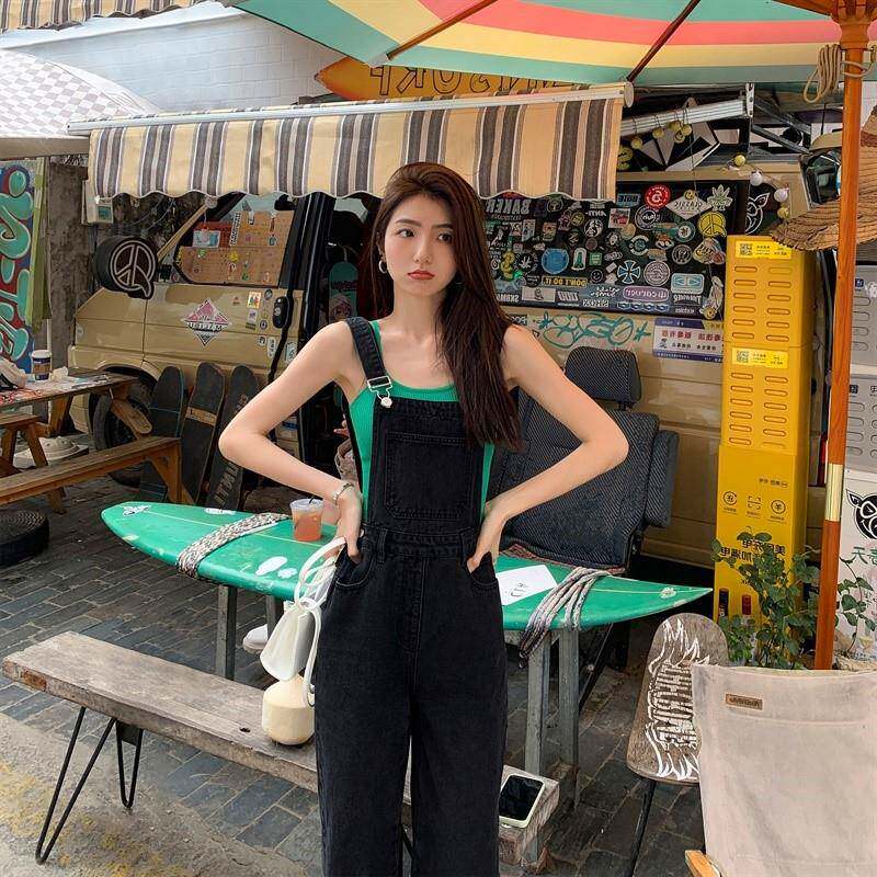 牛仔抱婴袋裤女宽松美式2026春秋新款休闲高腰直筒阔腿拖地连身裤