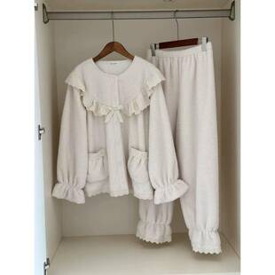 韩版甜美公主风加绒加厚睡衣女2025秋冬季小个子可外穿保暖家居服