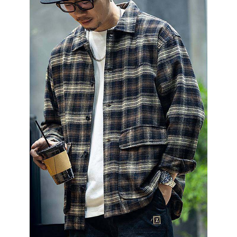 it neith BIAS潮牌纯棉格子衬衫男秋季美式覆古春秋休闲工装外套,男装,大码上装,淘宝优惠券,粉丝福利购,淘宝优惠卷