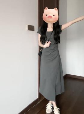 欧洲站2025夏季法式风格灰色连衣裙女士小巧大方的Dex高端长裙