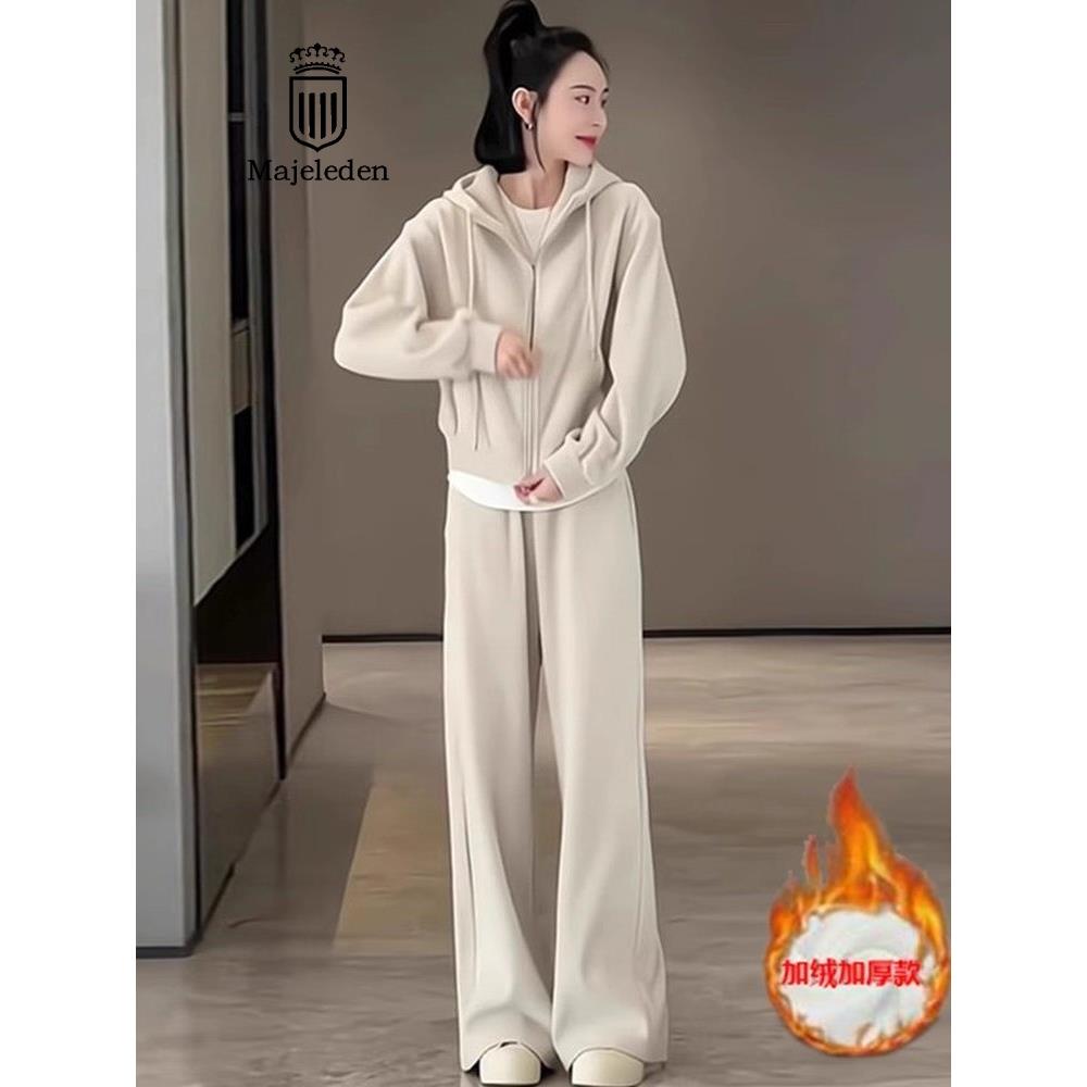 正品2025年秋冬新款显瘦洋气时尚休闲运动加绒卫衣阔腿裤外套装女