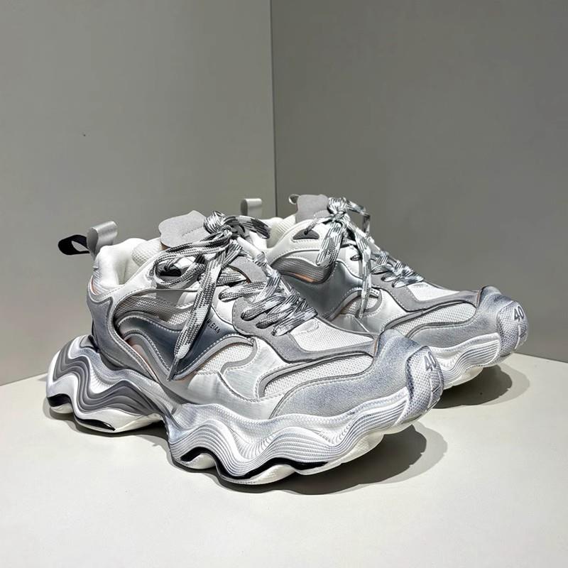 新款老爹鞋男时尚拼色厚底增高休闲 男鞋真皮潮流做旧脏脏鞋松糕