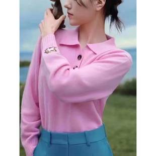 大表姐同款鄂尔多斯市山羊绒衫女毛衣宽松POLO翻领针织打底衫