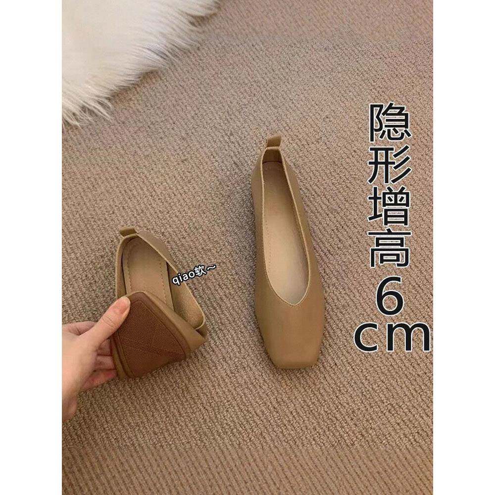 香港真皮女式平底鞋2025春秋季新款小浅口厚跟方趾奶奶鞋软底豆豆