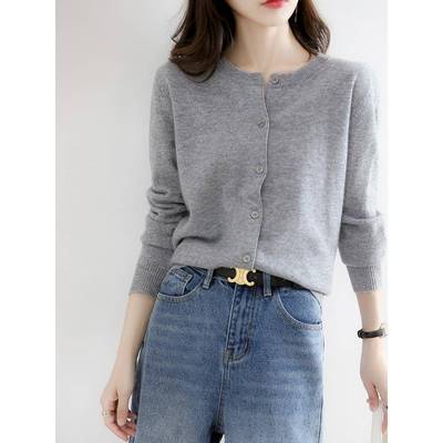 洋气圆领针织开衫外套女春秋宽松薄款休闲气质上衣软糯外搭毛衣