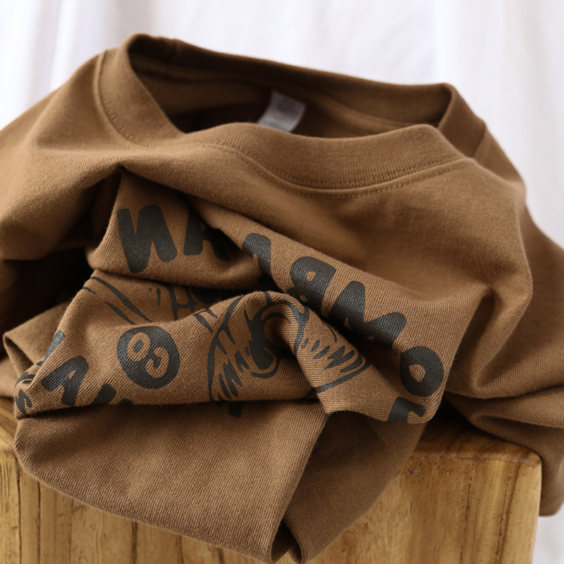 美式复古咖色短袖夏季设计印花