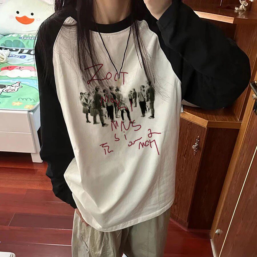 美式复古插肩长袖上衣男女生t恤新款秋季街头潮牌宽松内搭打底衫