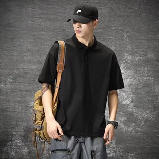 翻领短袖polo衫男宽松百搭美式潮牌潮流学生休闲T恤上衣打底衫