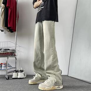美式复古黄泥微喇牛仔裤男款夏薄款高街vibe裤子男士修身直筒裤子