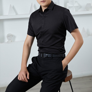 2026新款夏季薄款时尚修身衬衫弹力短袖开衫青年商务休闲男装