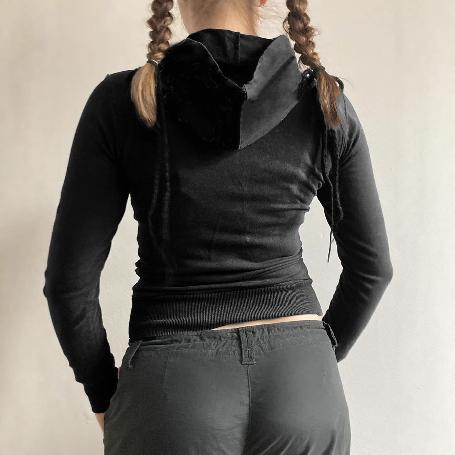 暗黑复古花卉印花卫衣外套2025秋冬字母刺绣拉链连帽夹克新款上衣