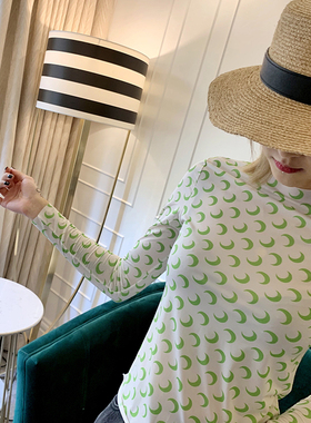 月亮打底衫新色荧光绿月牙印花弹力m23arine冰丝弹力紧身防晒衫