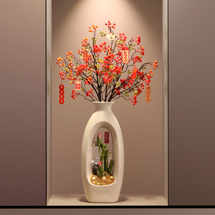 入户进门屏风摆件大号花瓶落地客厅玄关电视柜高级感插花乔迁装饰