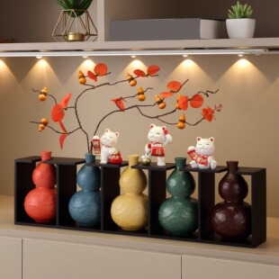 葫芦花艺招财猫摆件客厅玄关鞋柜电视柜办公室装饰品乔迁开业礼物