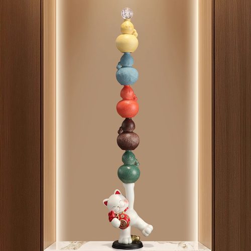 五福临门招财猫细长高摆件