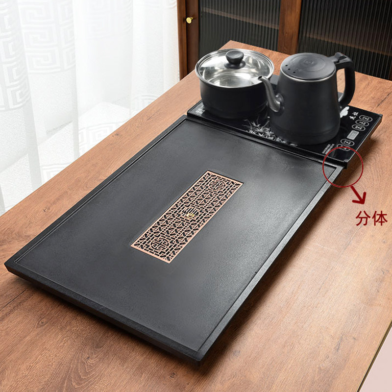 石头茶盘家用乌金石小茶台茶海全自动上水烧水壶茶具套组排水托盘