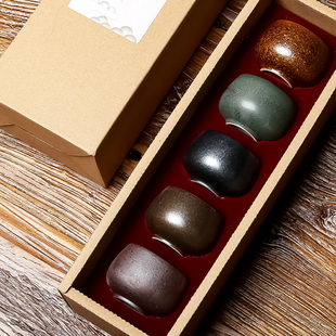 陶瓷水杯 五行茶杯主人杯小单杯功夫茶具日式 粗陶五大名窑品茗杯
