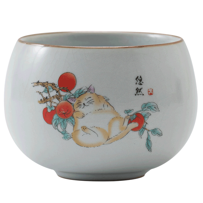 汝窯功夫茶具茶杯子主人杯單杯女開片可養(yǎng)品茗杯單個茶碗陶瓷大號