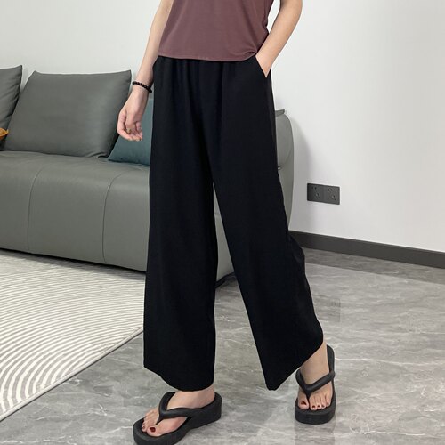 夏季薄款棉绸阔腿裤女百搭休闲裤