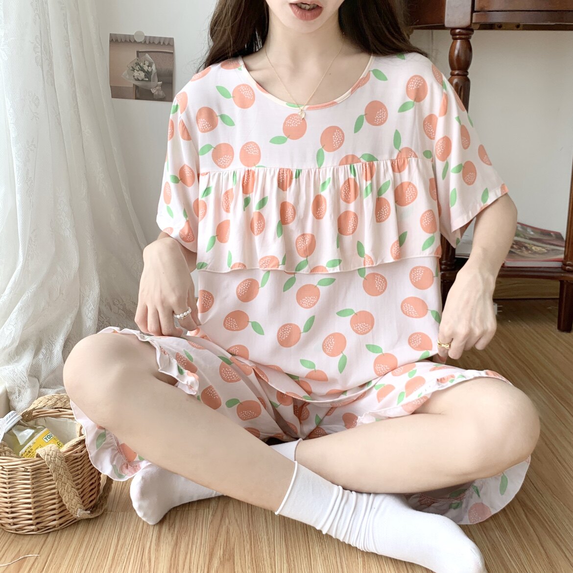 特价女棉绸防凸点睡衣夏季薄款短袖中裤套装人造棉家居服