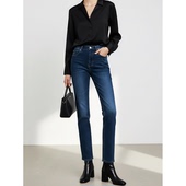 四面弹力复古高个子加长烟管裤 高腰锥型裤 显瘦直筒裤 烟黑色牛仔裤