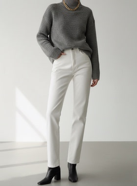 薄绒高级感法式白裤子加长牛仔裤白色长裤高个子小直筒锥型烟管裤