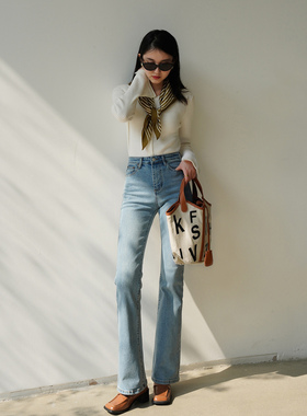 170+高个子加长法式高腰喇叭裤牛仔裤女显瘦复古长裤浅蓝弹力春秋