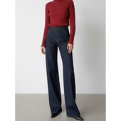 春秋新高个子深蓝色阔腿直筒牛仔裤 弹力宽松复古原色丹宁超长女裤