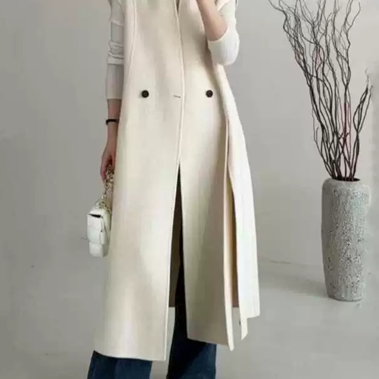 韩版双排扣无袖羊毛呢马甲
