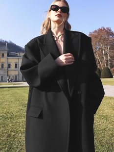 黑色毛呢外套女2025秋冬新款韩版加长款加厚宽松廓形高级感呢大衣