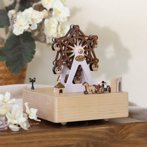 森活木趣木质音乐盒八音盒可旋转摩天轮女孩女生儿童节生日礼物