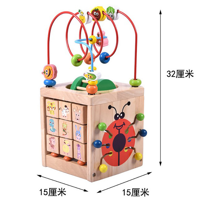 大号绕珠木制玩具多功能串珠四面百宝箱甲虫儿童益智早教启蒙玩具