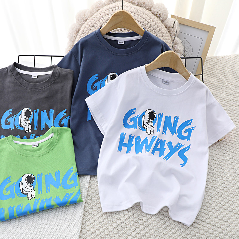 韩版时尚圆领上衣短袖中大童装夏季T恤衫时尚汗衫卡通印花套头夏