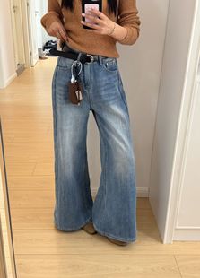 2025秋冬加绒加厚韩系高腰显瘦休闲遮肉直筒宽松阔腿拖地牛仔裤