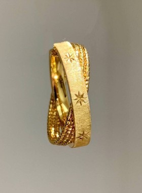 S925纯银星芒双环拉丝麻花戒指