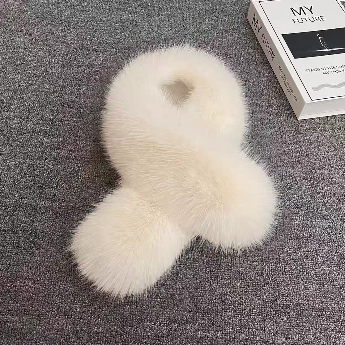 狐狸毛围巾女冬季加厚双面百搭简约气质护颈仿皮草獭兔毛毛领围脖