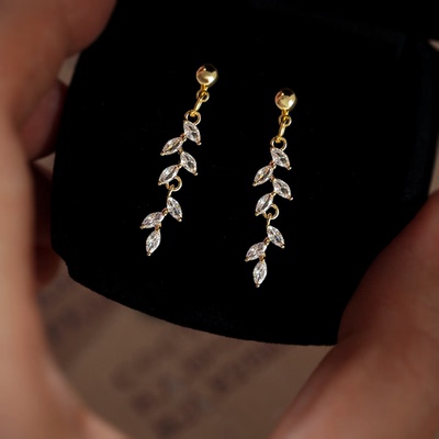 MoreSuitable实物很闪长款麦穗锆石时尚轻奢简约百搭s925银针耳饰