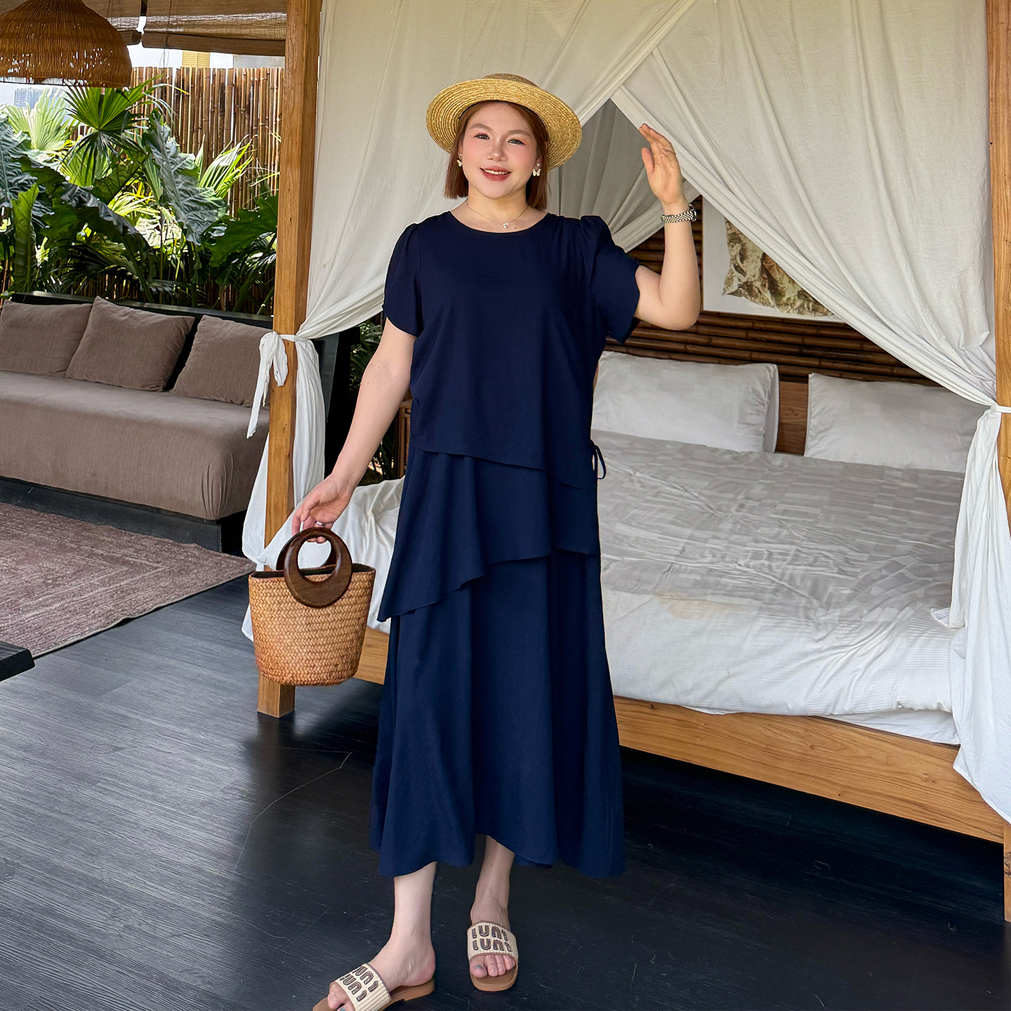 心存真特大码女装透气休闲中长裙夏200斤胖mm宽松显瘦遮肚连衣裙