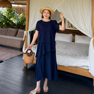 心存真特大码女装透气休闲中长裙夏200斤胖mm宽松显瘦遮肚连衣裙