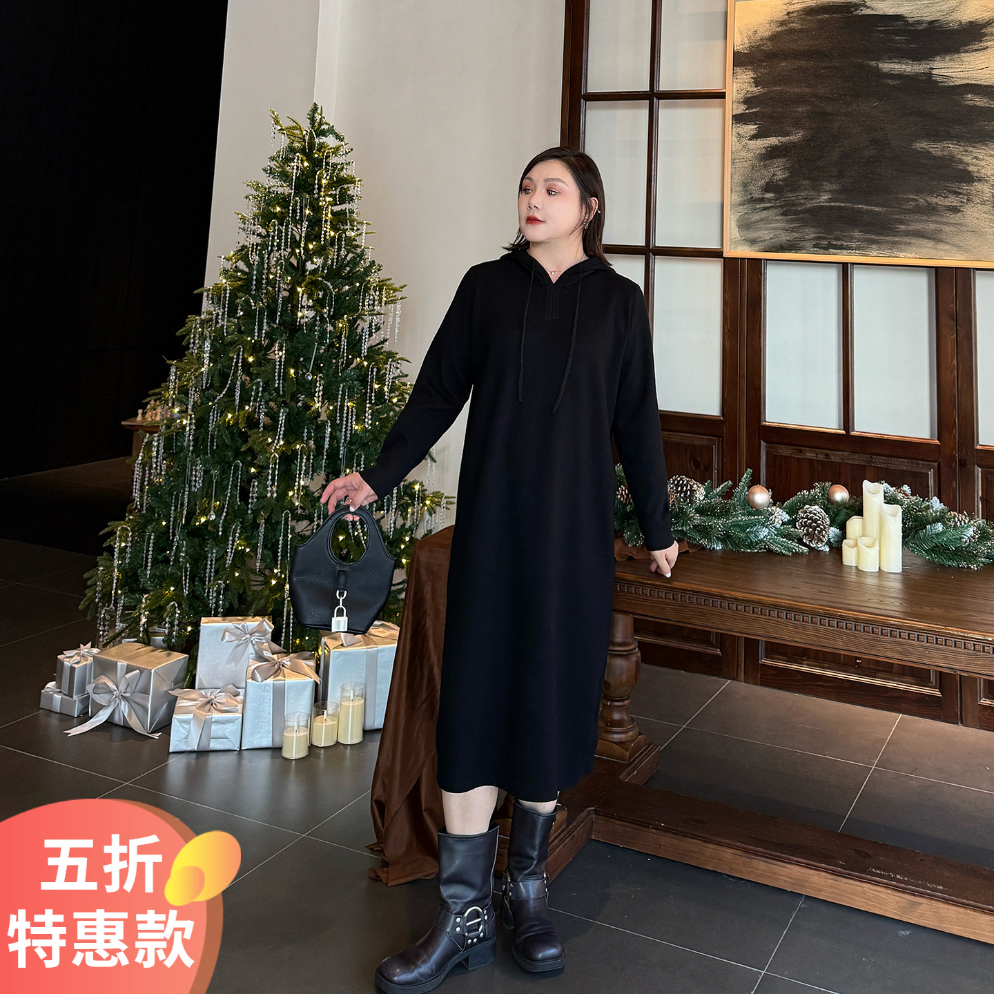 大码女装毛衣裙针织连衣裙宽松