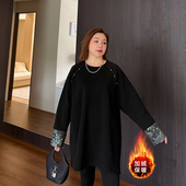 国风大码 上衣 冬季 卫衣女中长款 200斤加绒加厚胖mm宽松显瘦新中式